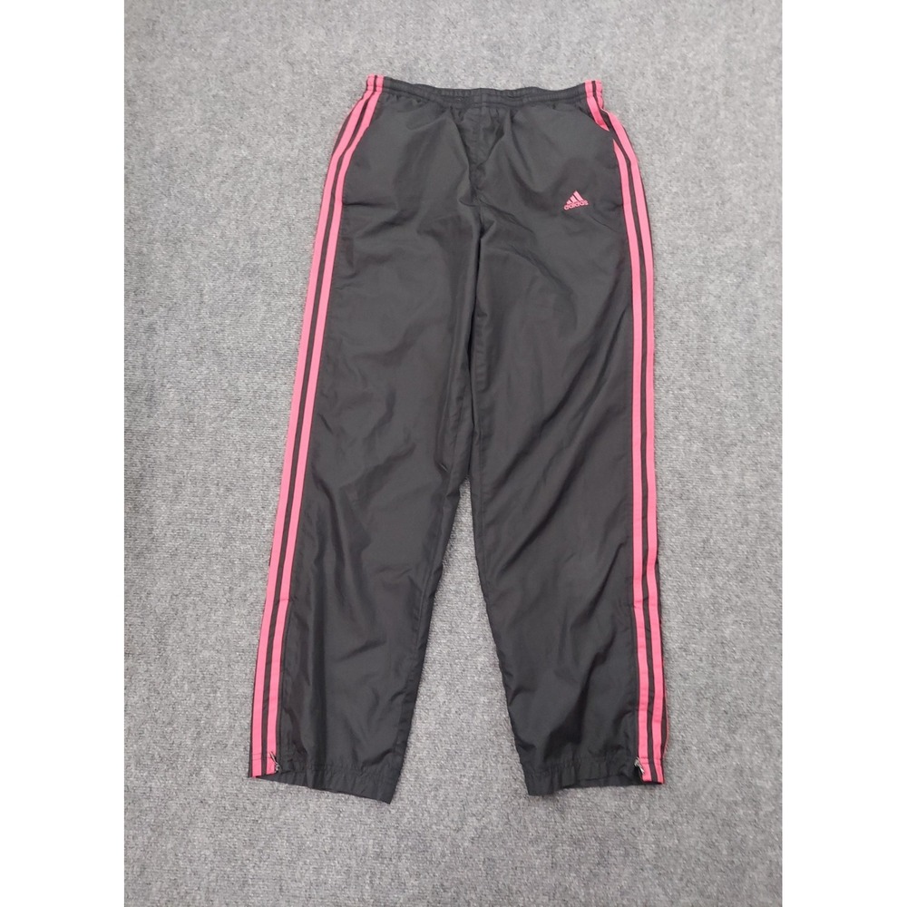 Adidas Track Pants Womens Medium Black Pink Three Stripe Zip Ankles Straight Y2K